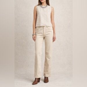 Escada Cream Stretch Cotton Pants EU 38 US 6 8 Designer Straight Leg 33” Inseam